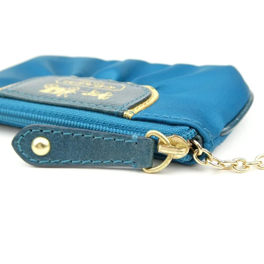 Coach Amanda Teal Satin Mini‎ Skinny Zip Coin Purse 42030